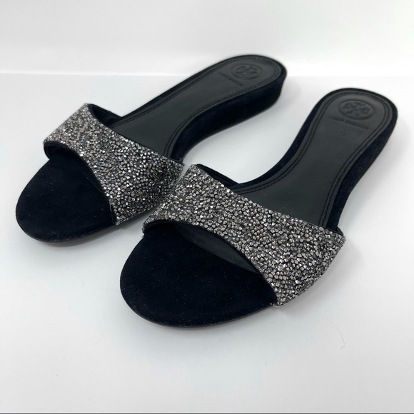 Tory Burch Shoes - Tory Burch elodie suede slide sandals Rhinestone embellishments